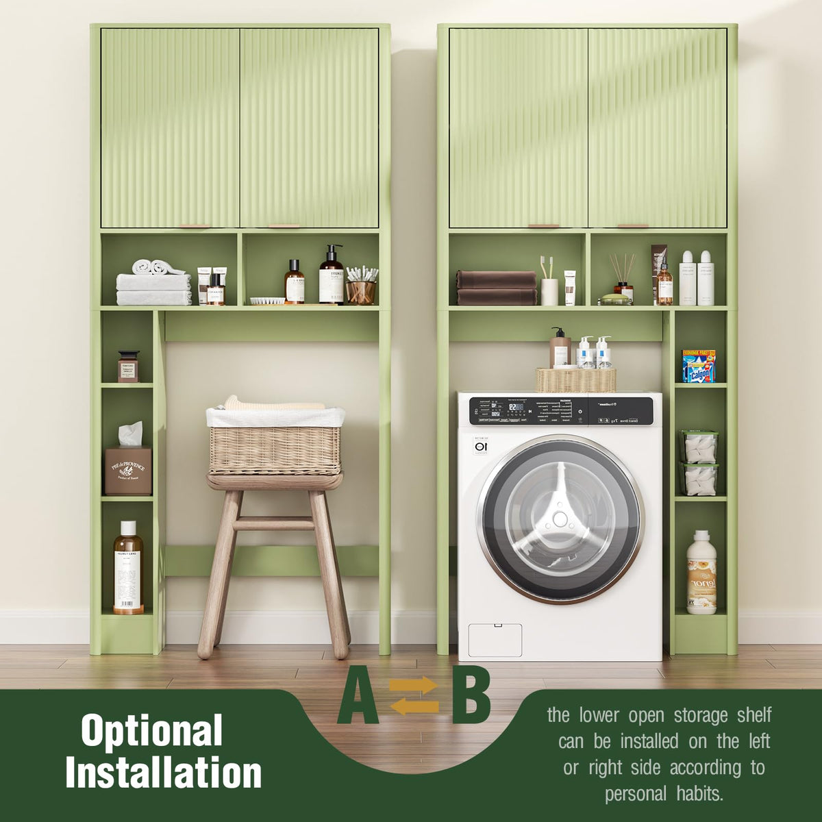 Green Over the Toilet Storage Cabinet with Adjustable Shelf H769454
