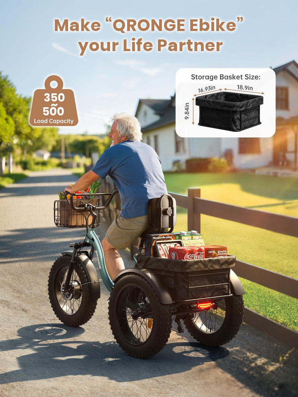 Electric Tricycle 960W Peak 36V 15AH Battery 20"*4" Fat Tire 3 Wheel Folding D51164