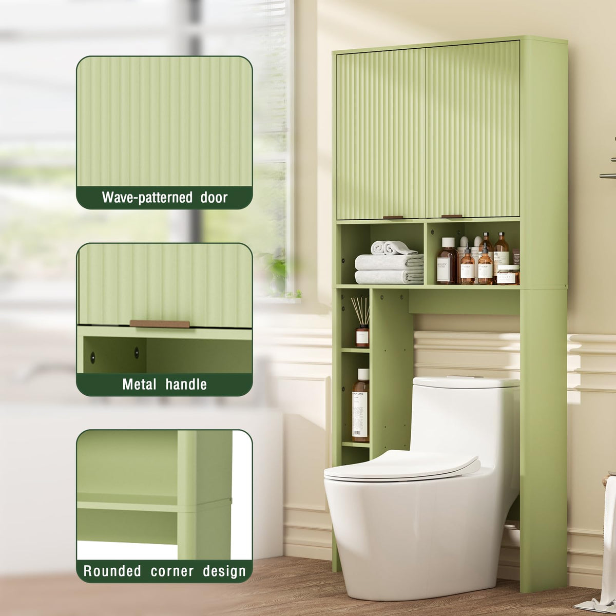 Green Over the Toilet Storage Cabinet with Adjustable Shelf H769454