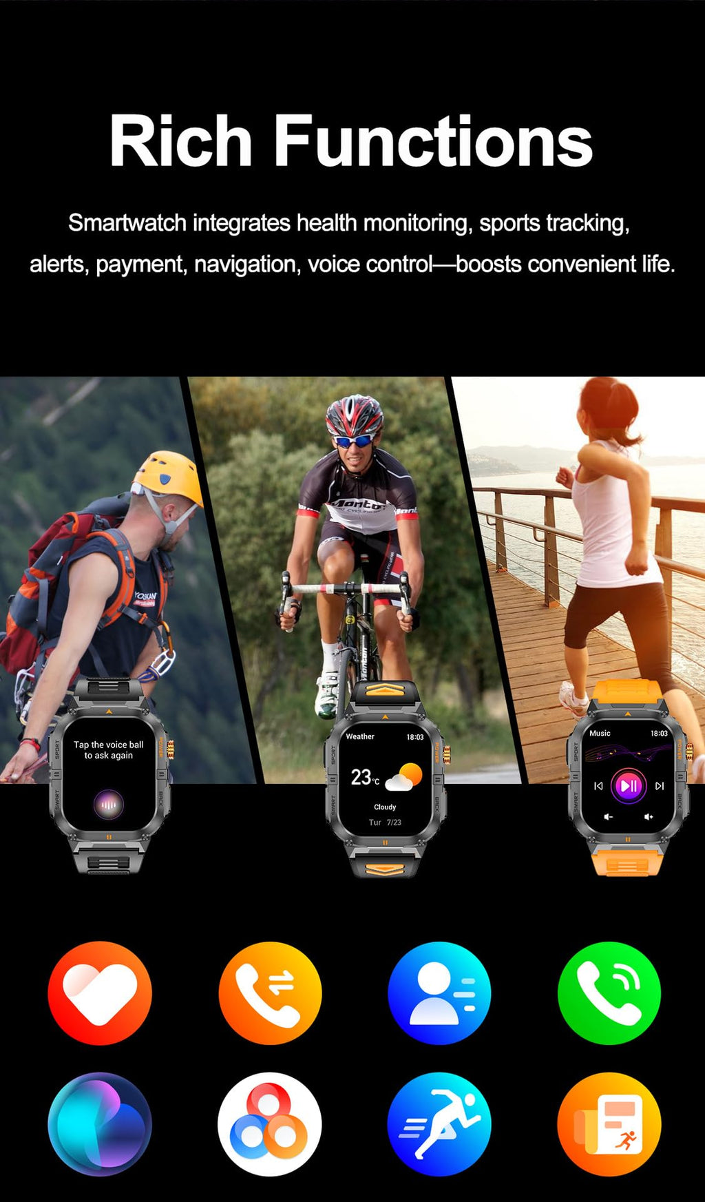 Military Smart Watch with Bluetooth Calling, Heart Rate Monitor, Sleep Tracking, Camouflage Green Q79497