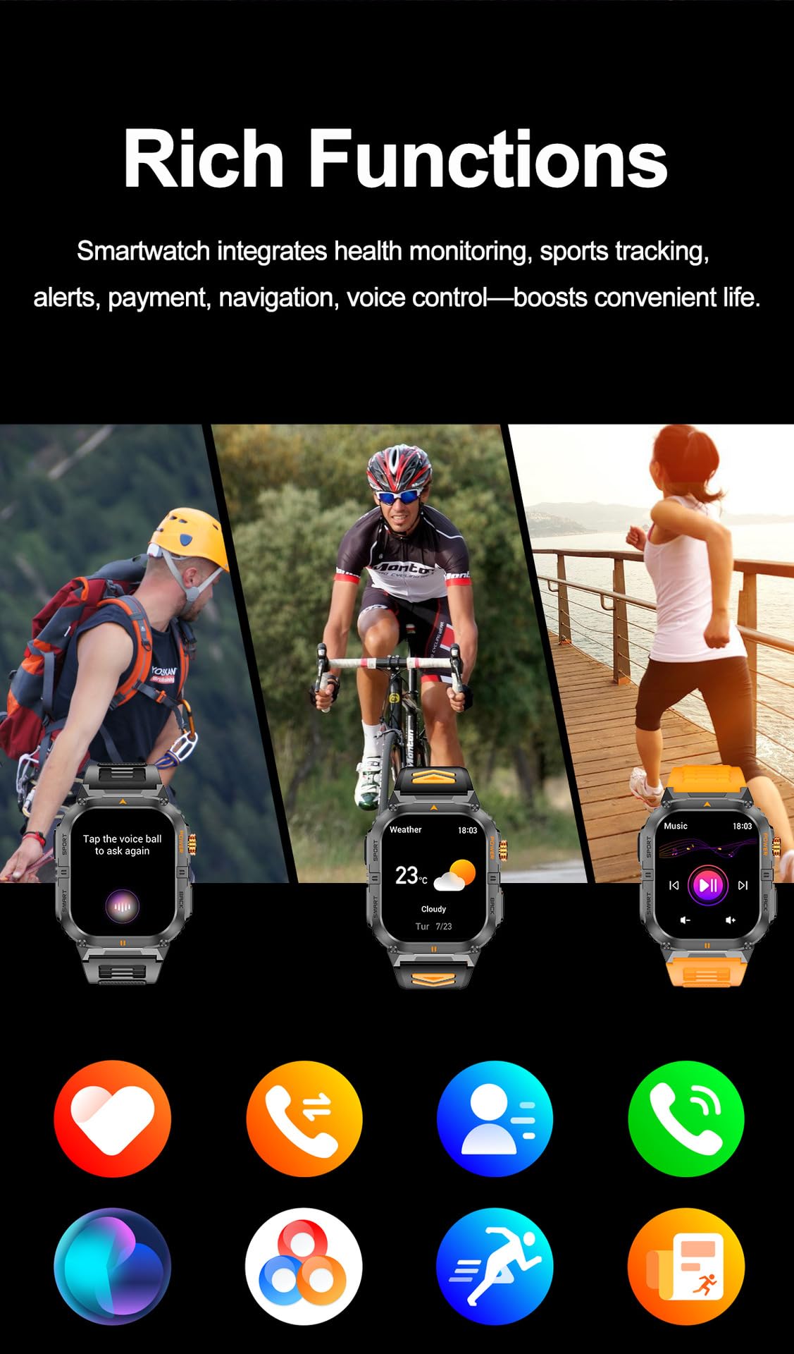 Military Smart Watch with Bluetooth Calling, Heart Rate Monitor, Sleep Tracking, Camouflage Green Q79497