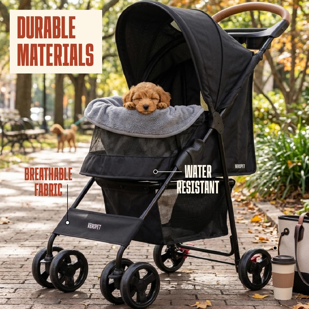 Foldable Pet Stroller with Mesh, Storage Basket & Cup Holder X37898