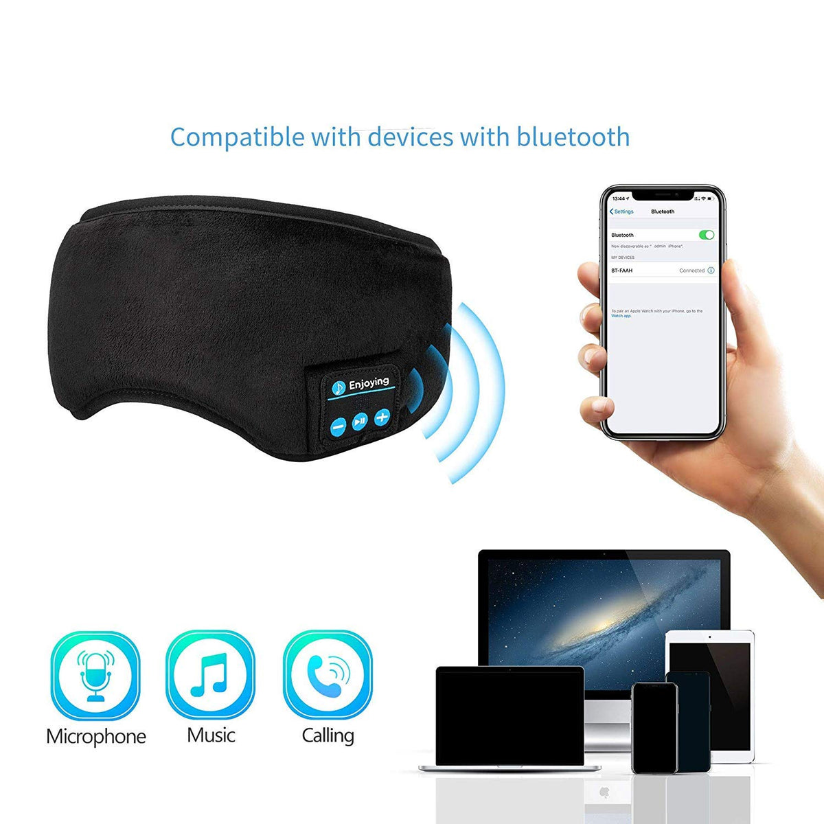Bluetooth Sleep Headphones Eye Mask with Built-in Speakers Microphone K7724