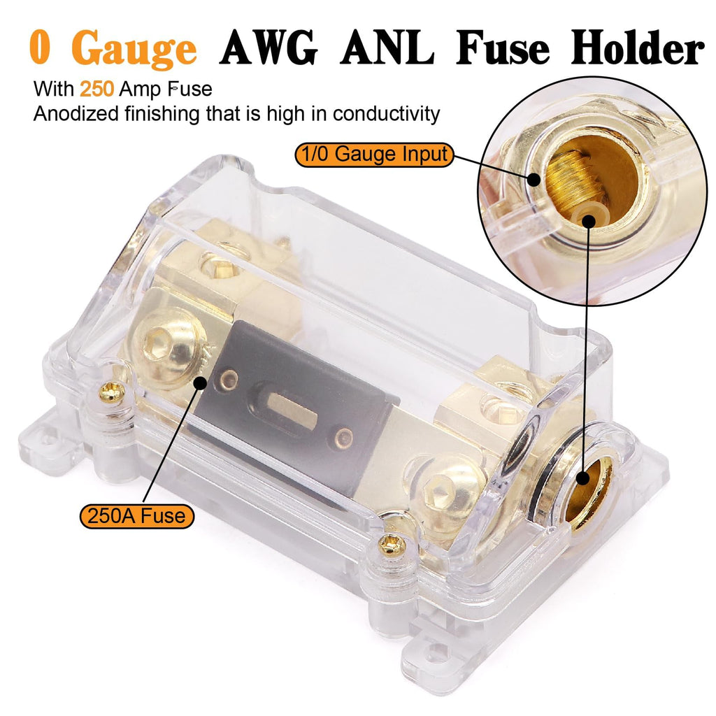 0 Gauge Battery Cable with 250A Fuse Holder & Terminals Kit E210