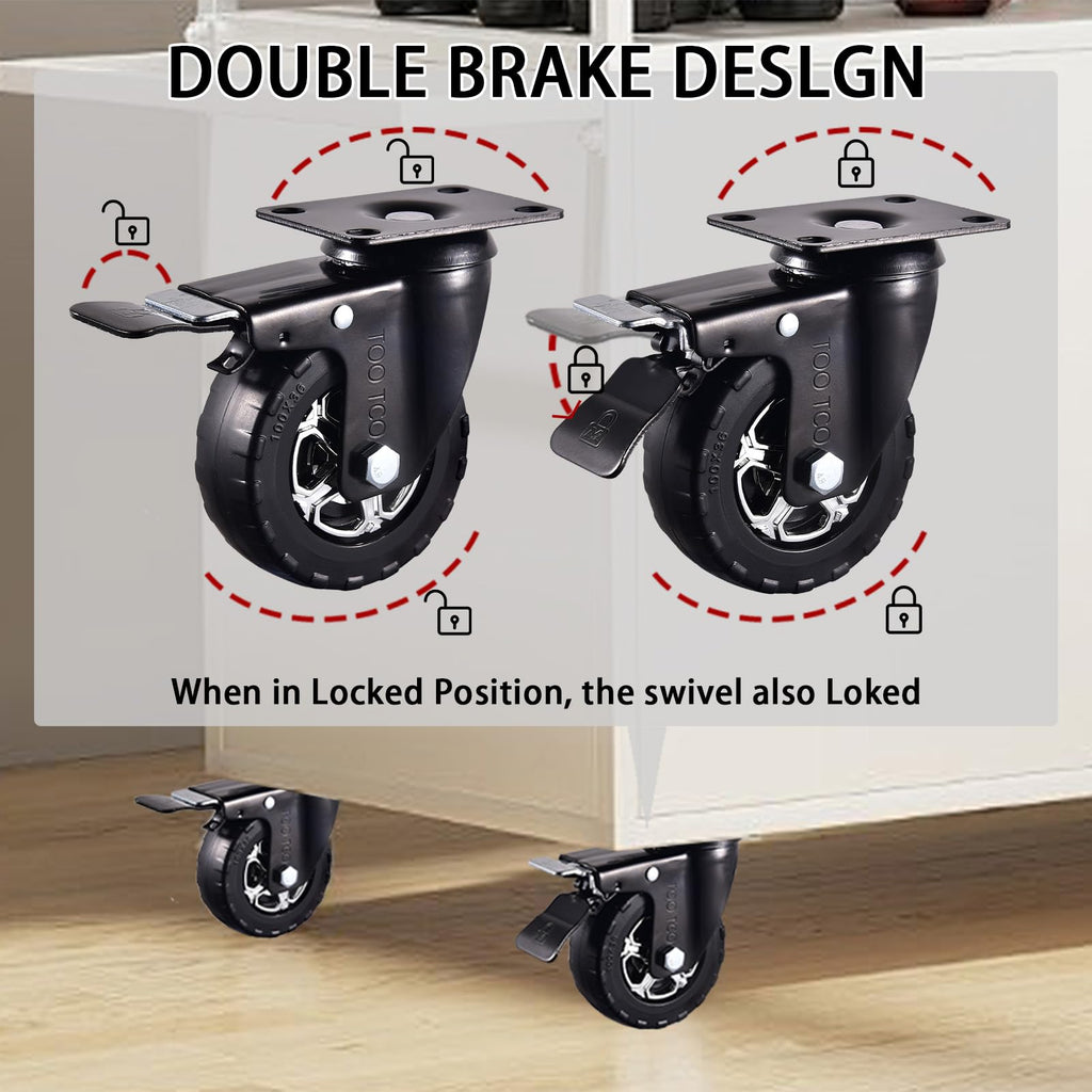 4 Inch Heavy Duty Rubber Caster Wheels Set of 4 with Locking M7090