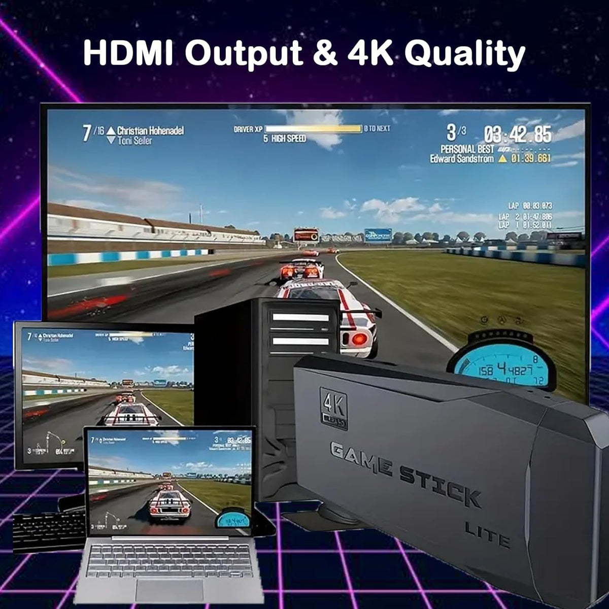 Plug and Play Retro Game Console with 4K HDMI Output, 2.4G Wireless Controllers, 64GB Memory Card F841