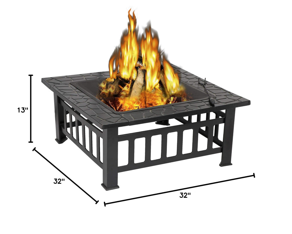 32" Square Metal Wood Burning Fire Pit Table C814