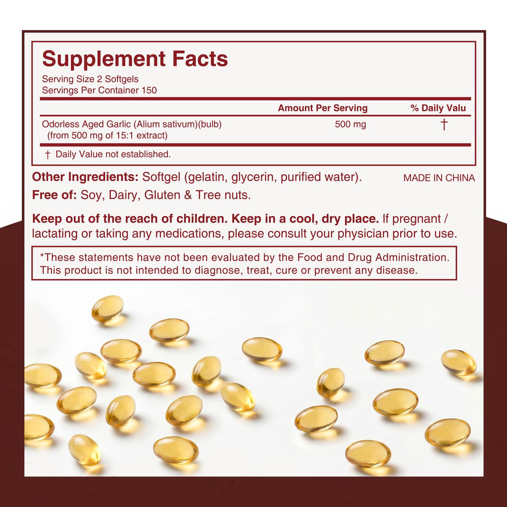 Odorless Aged Garlic Extract 500mg Softgels 300 Count I3619