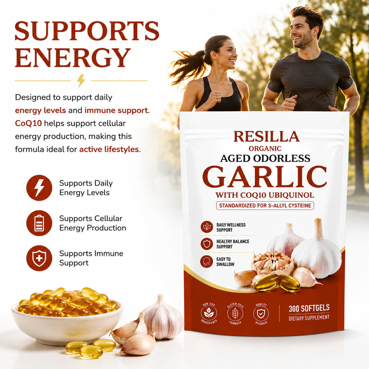 Organic Garlic Extract with CoQ10 Ubiquinol 300 Softgels R57950