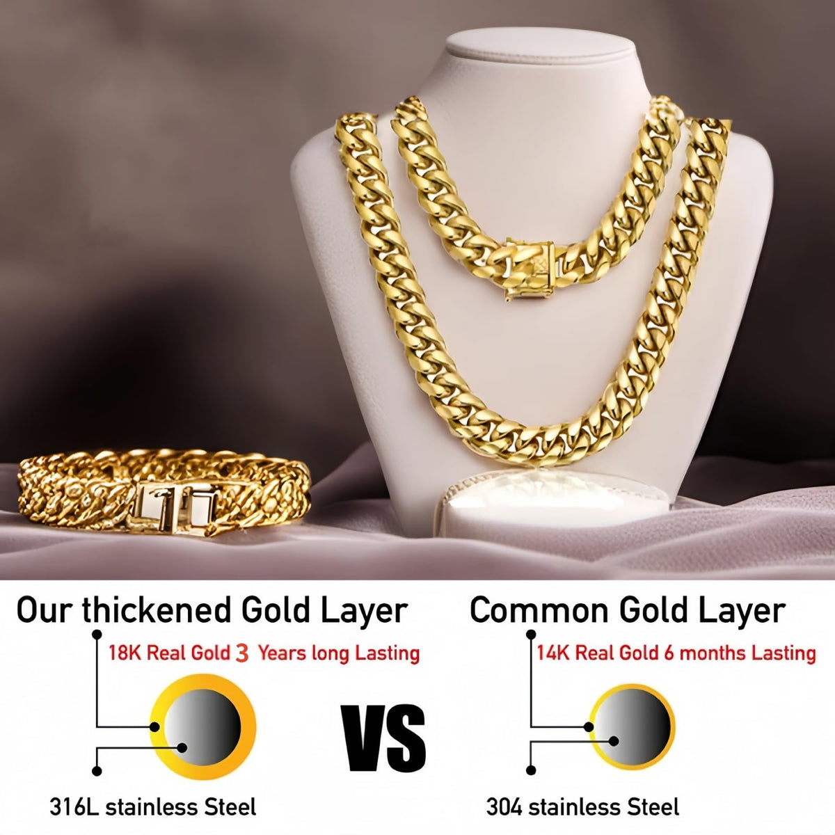 15mm 18k Gold Stainless Steel Cuban Link Chain G8908