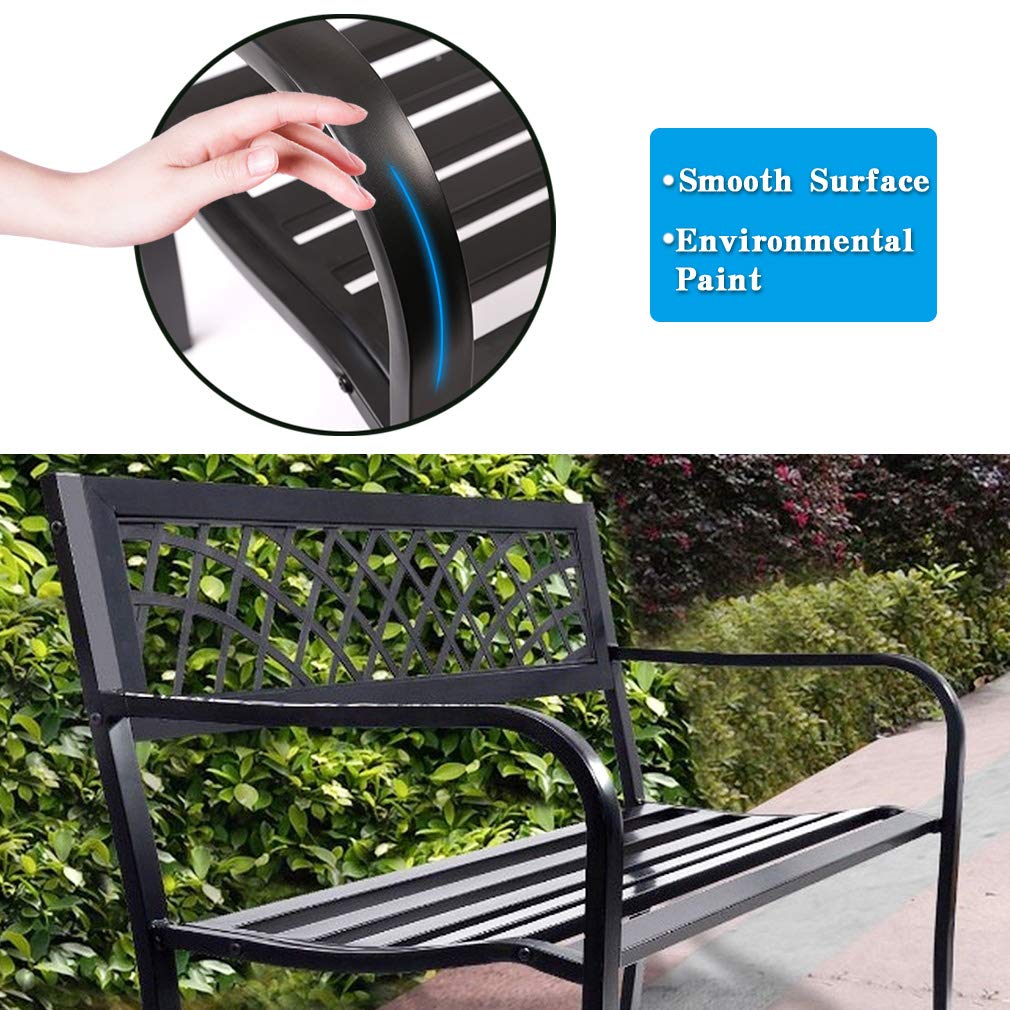 Black Metal Garden Bench with Plastic Backrest and Armrests O2937