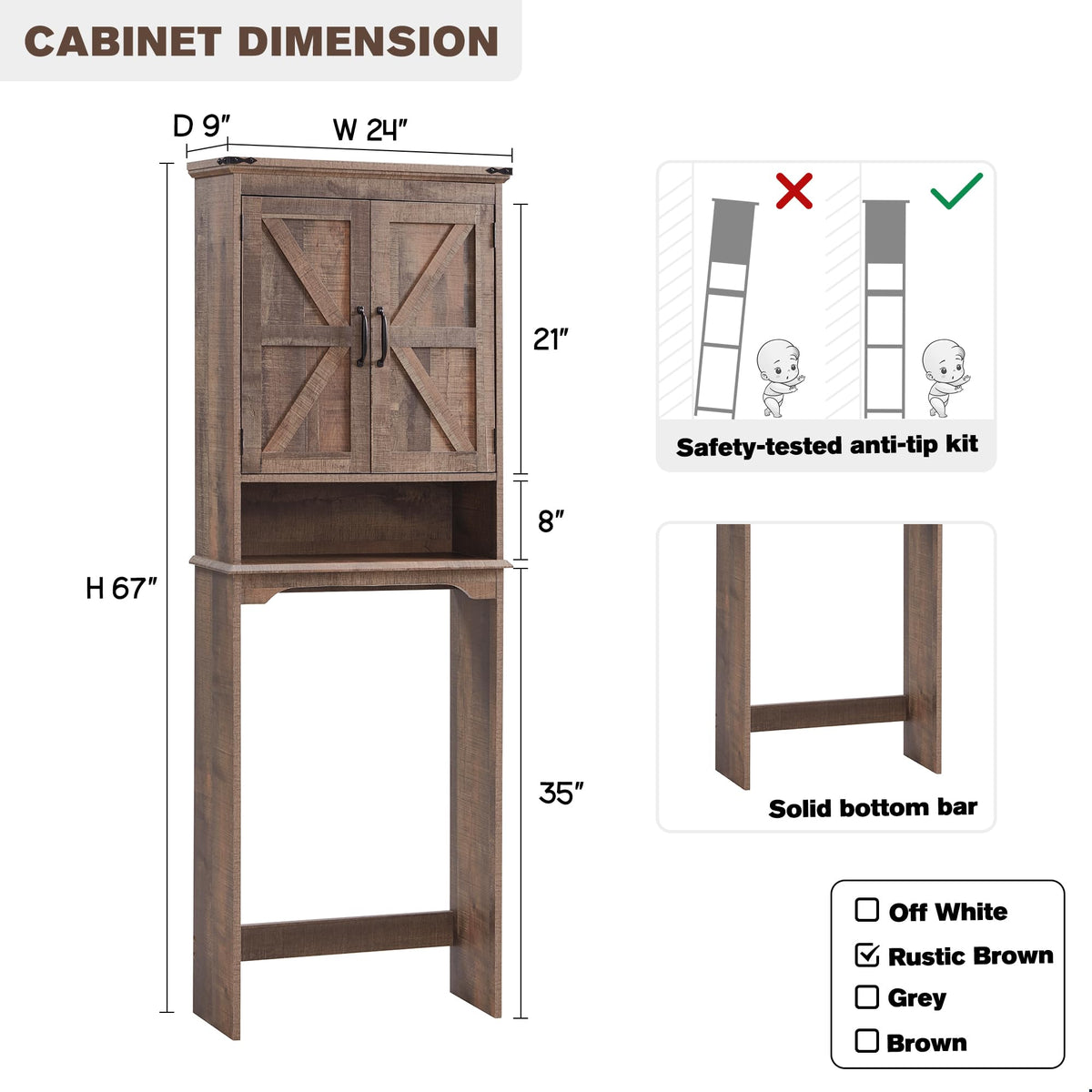 67" Over Toilet Storage Bathroom Cabinet K404