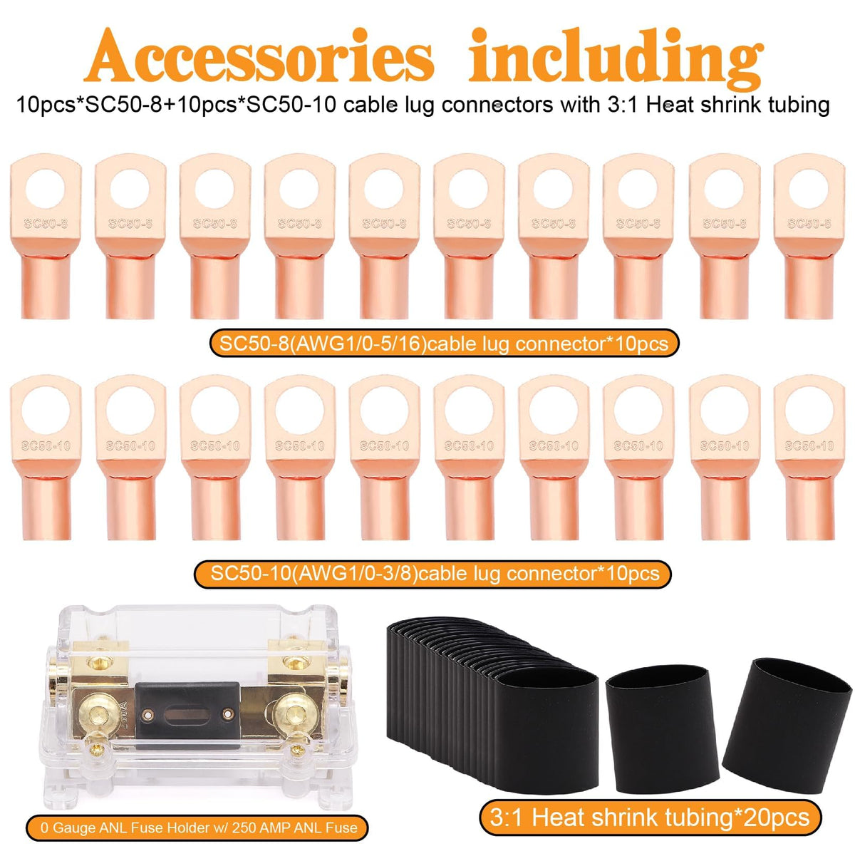 0 Gauge Battery Cable with 250A Fuse Holder & Terminals Kit E210