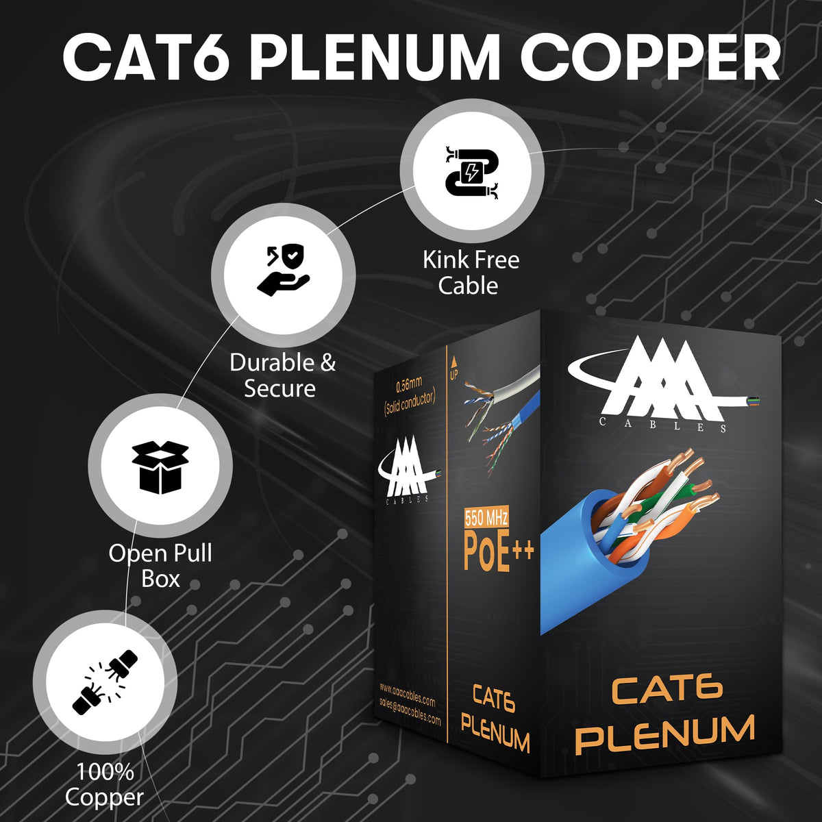 Cat6 Plenum Cable 1000Ft Bare Copper 23AWG Blue S390325