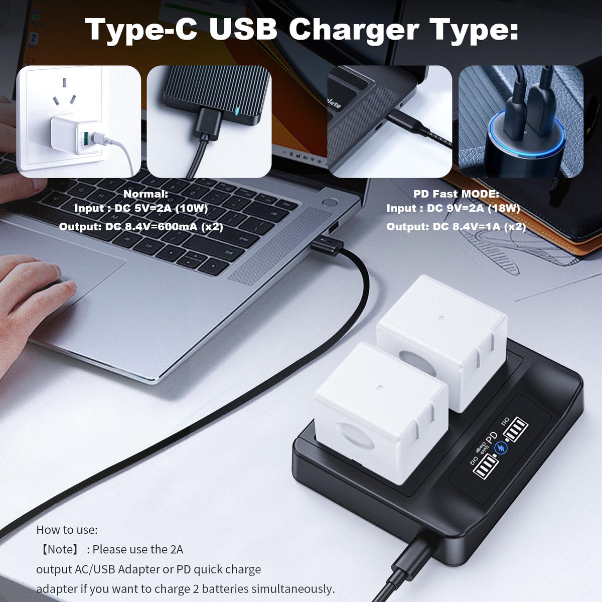 18W PD LCD USB Dual Battery Charger K9793
