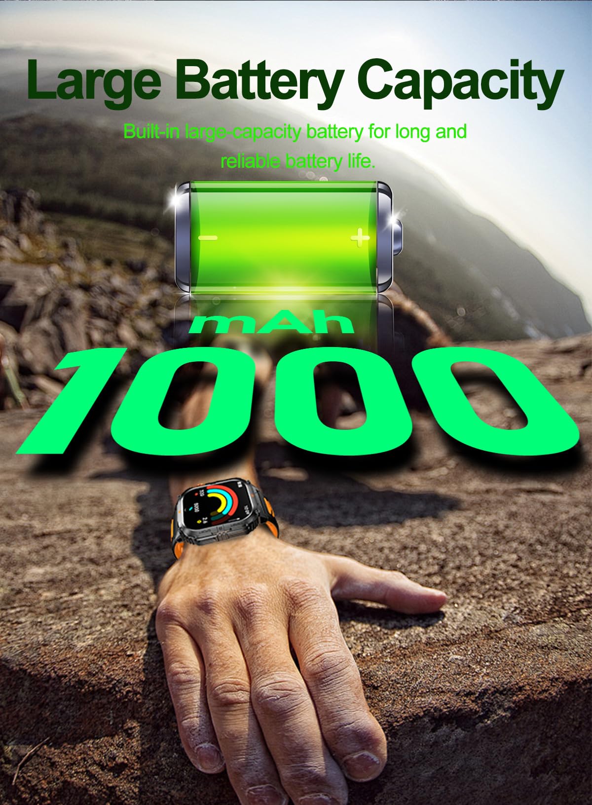 Military Smart Watch with Bluetooth Calling, Heart Rate Monitor, Sleep Tracking, Camouflage Green Q79497