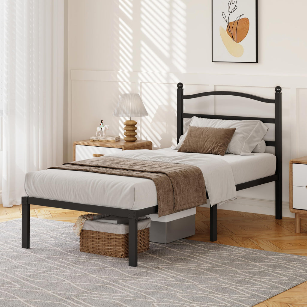 14 Inch Twin Size Metal Platform Bed Frame with Headboard N6022