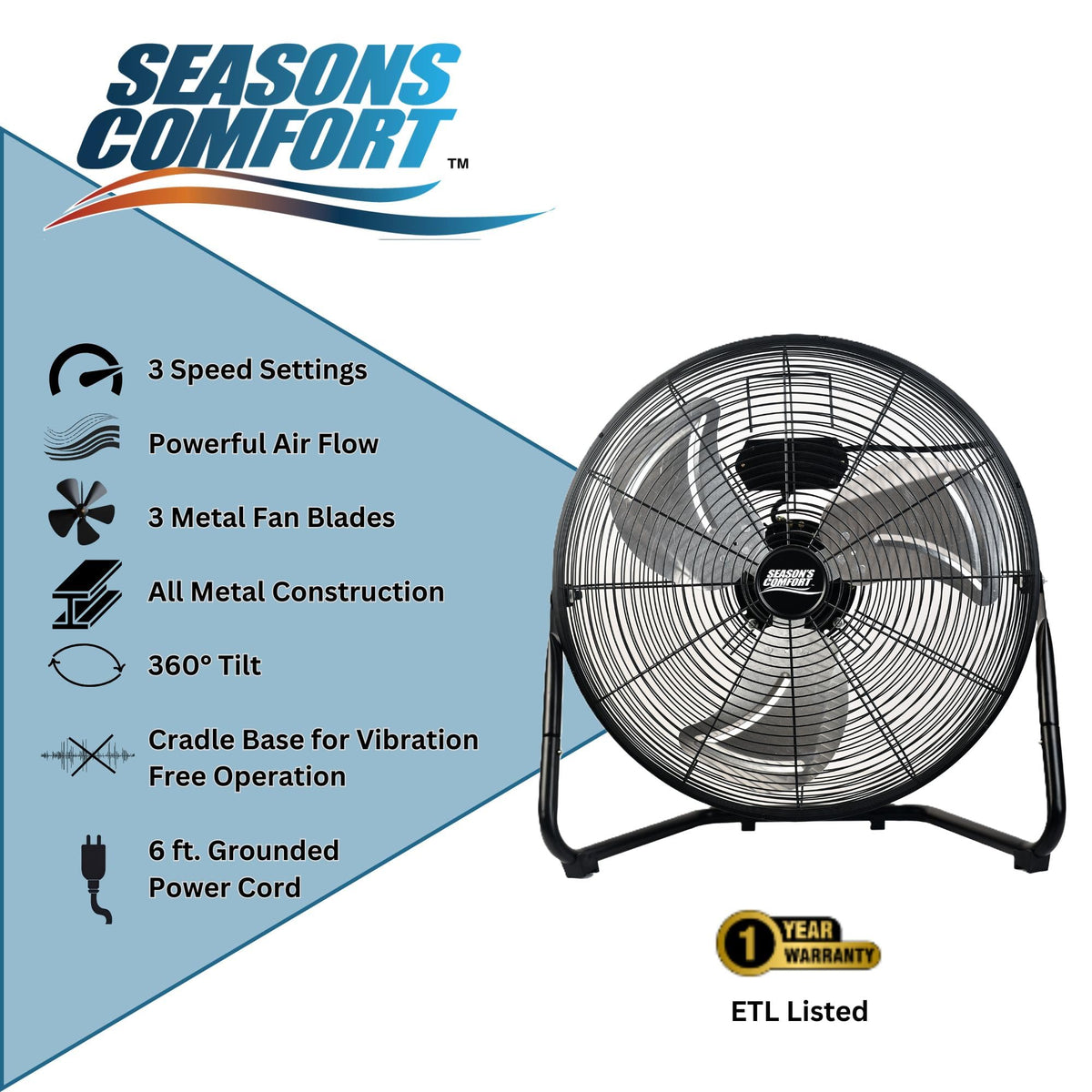 20 Inch 3 Speed Black High Velocity Fan B404650