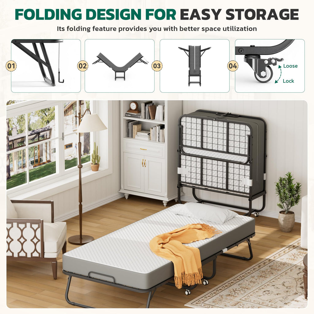 Folding Bed with 5 Inch Mattress, Twin Size L365325