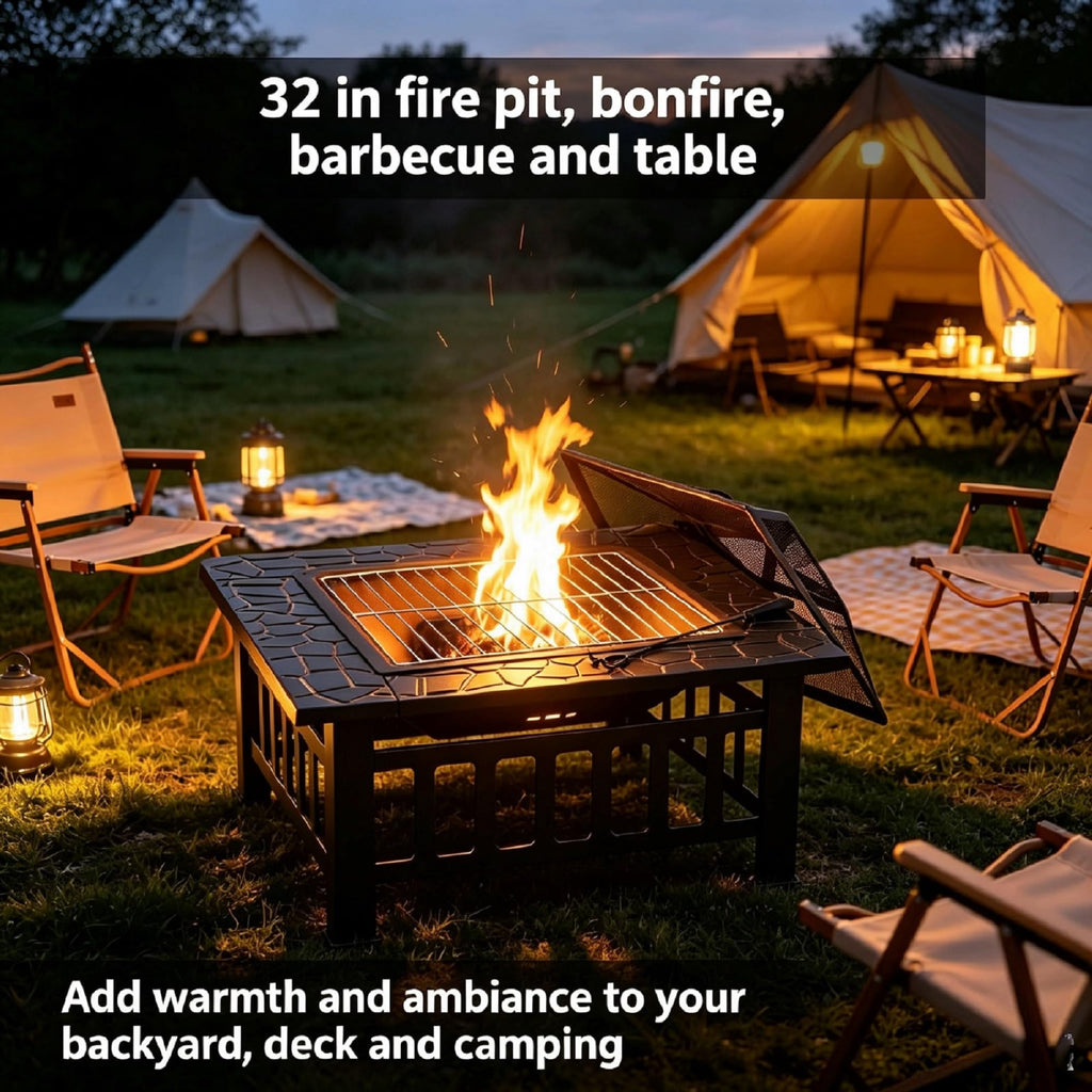 32" Square Metal Wood Burning Fire Pit Table C814