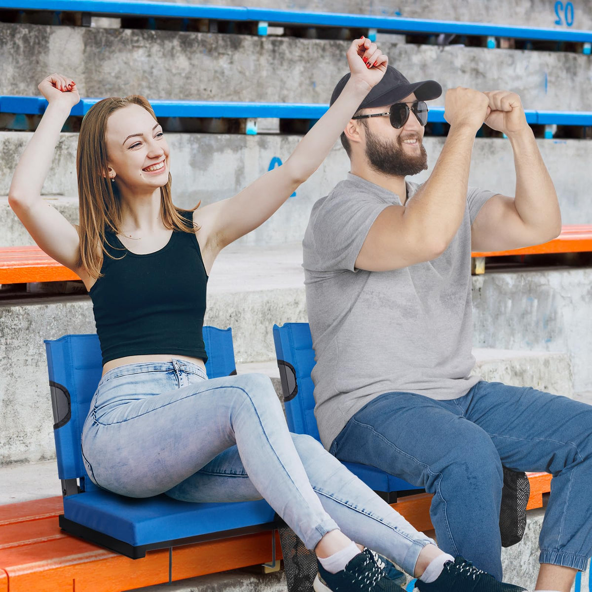 2 Pack Blue Stadium Seats for Bleachers with Back Support C32136