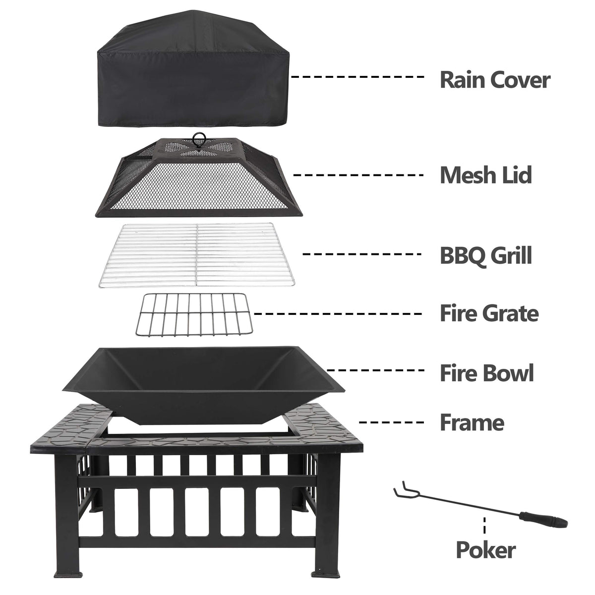 32" Square Metal Wood Burning Fire Pit Table C814