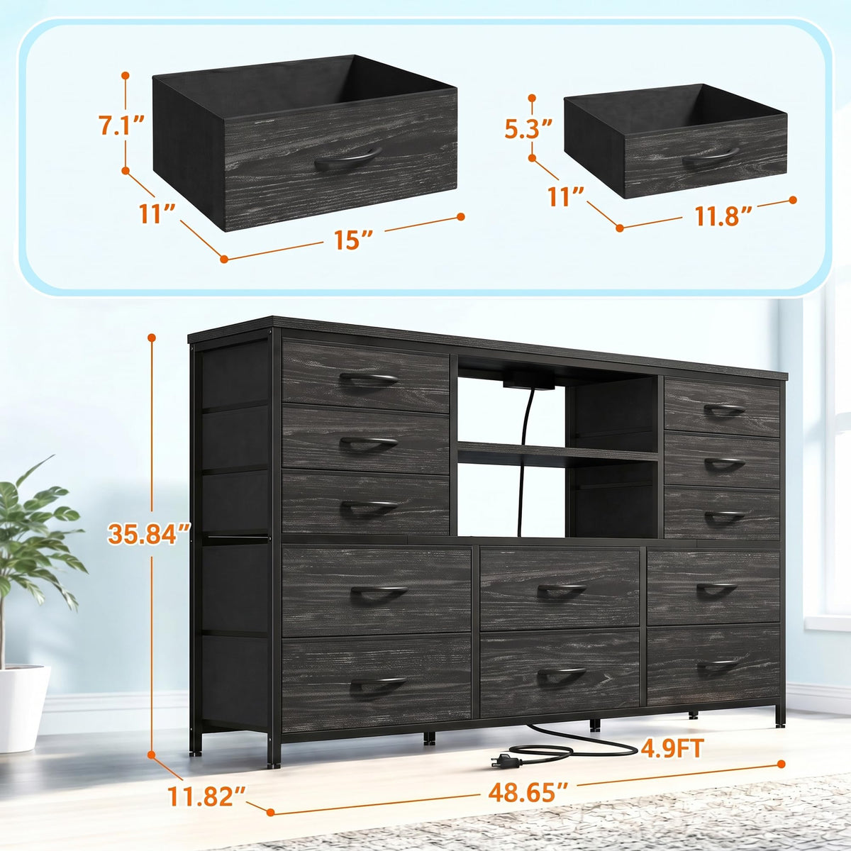 Black Wood Grain Dresser W2738