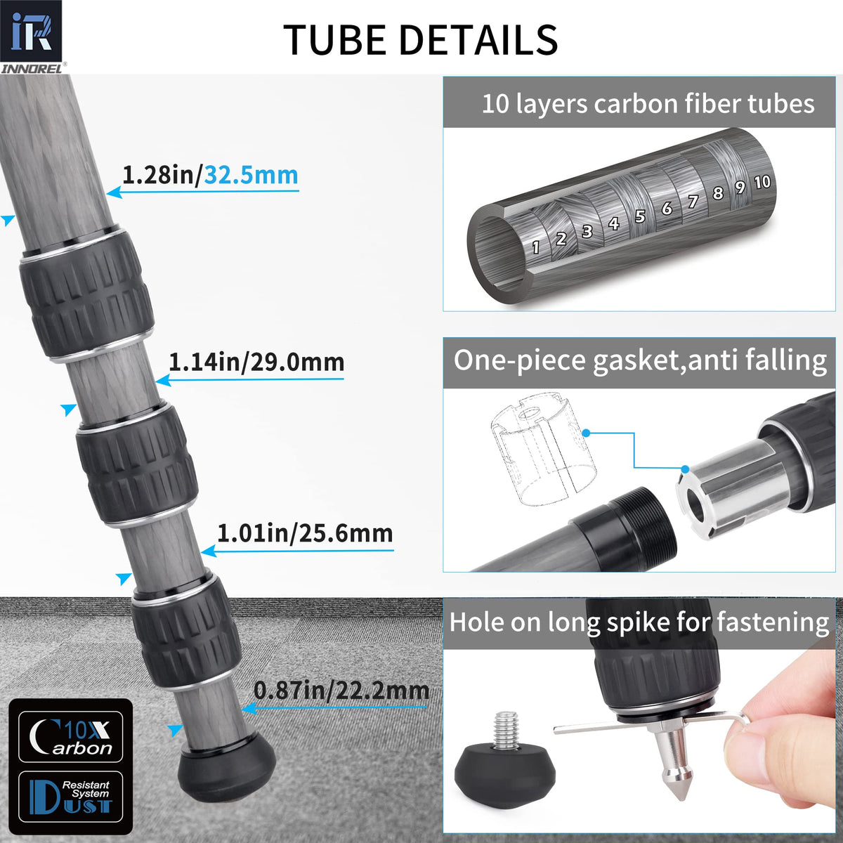 Carbon Fiber Tripod Without Head Portable Compact Travel Tripod 55lbs Max Load G240