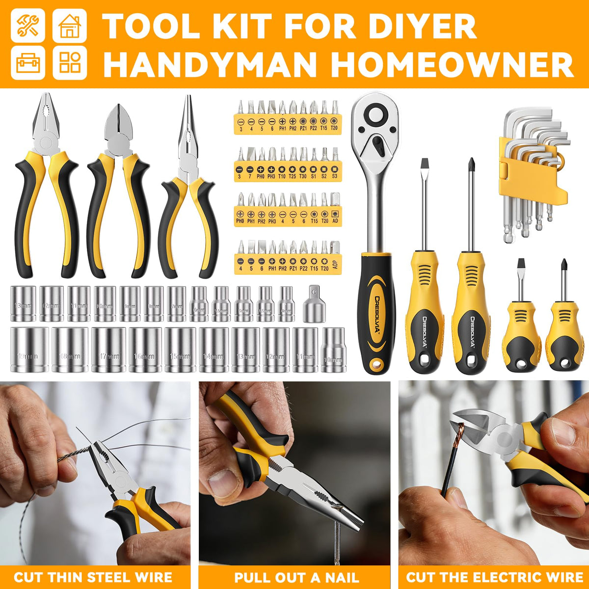 199 Piece Tool Kit with Socket Wrench Tool Box Case L81353