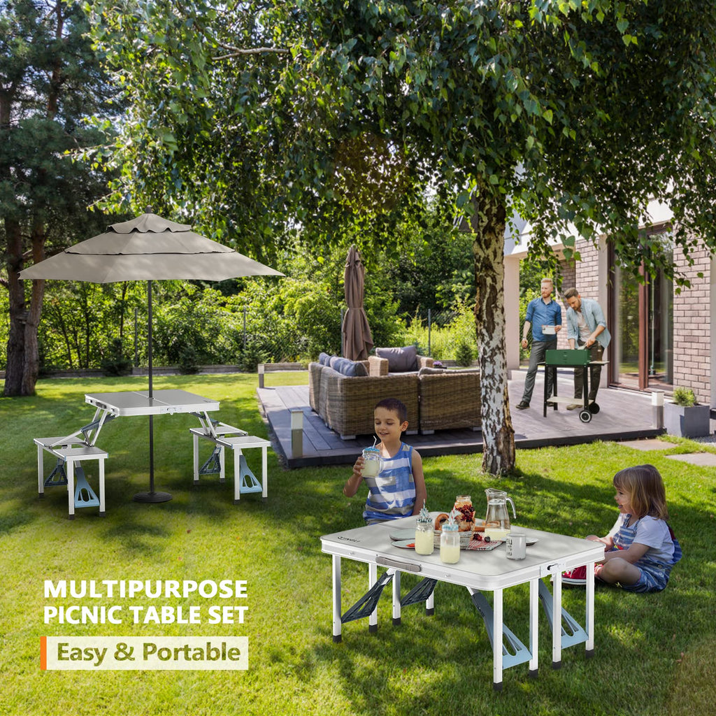 4Ft Folding Camping Picnic Table with Seats and Umbrella Hole C2654