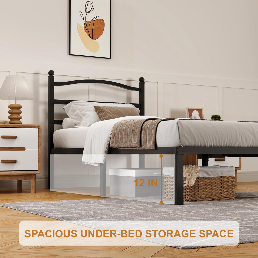 14 Inch Twin Size Metal Platform Bed Frame with Headboard N6022
