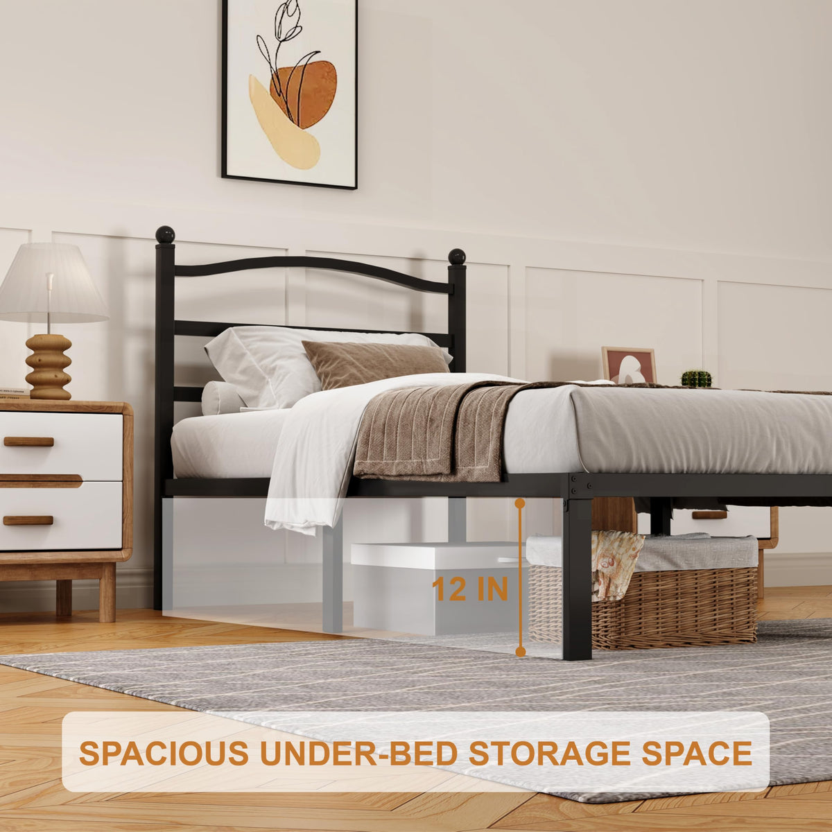 14 Inch Twin Size Metal Platform Bed Frame with Headboard N6022