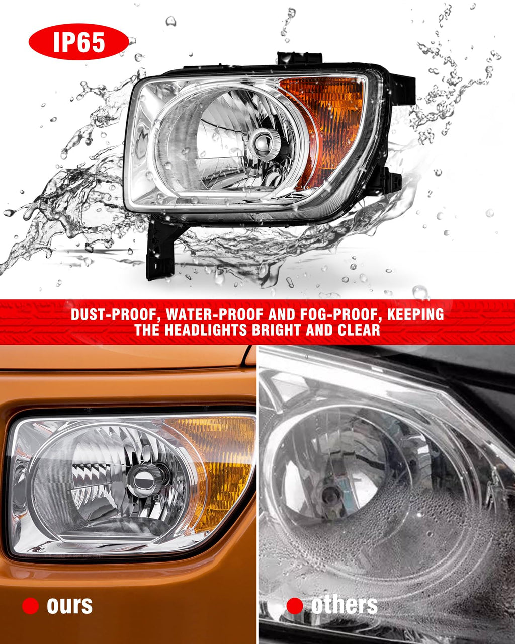Honda Element 2003-2006 Headlight Assembly Chrome Housing Amber Reflector Driver and Passenger Side B326256