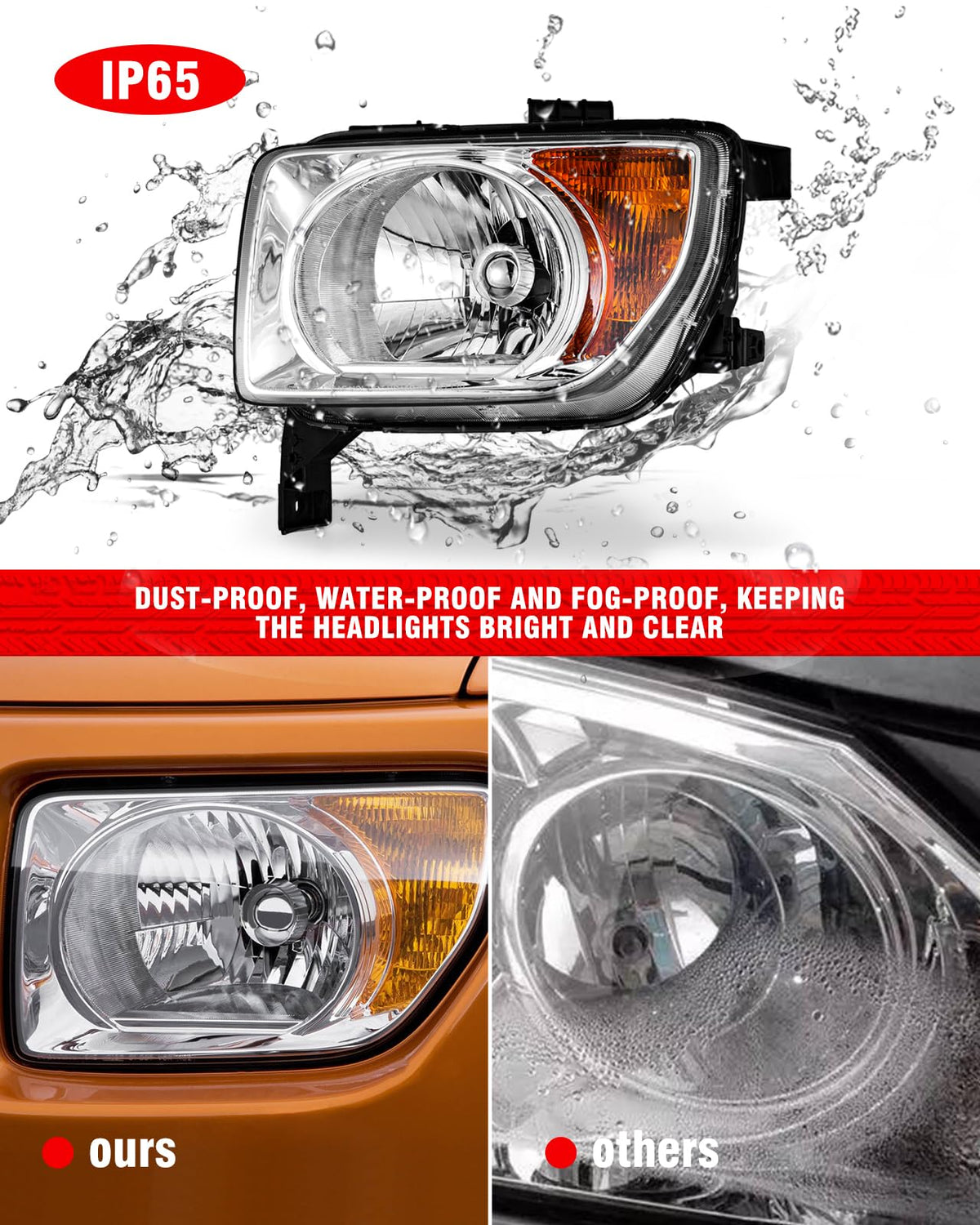 Honda Element 2003-2006 Headlight Assembly Chrome Housing Amber Reflector Driver and Passenger Side B326256