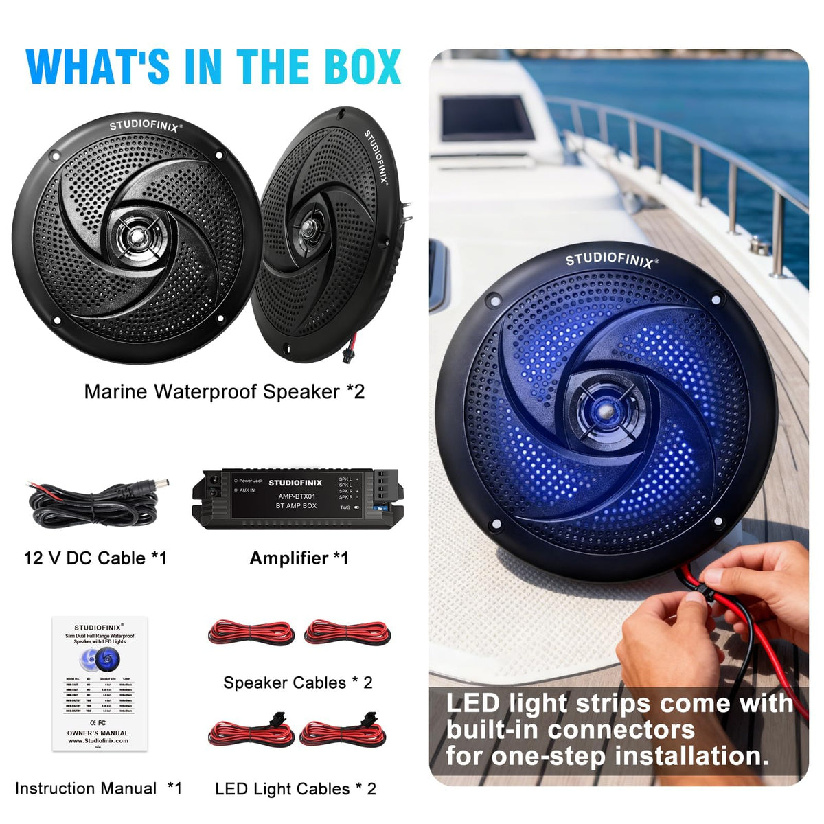 4 Inch 80W Bluetooth Waterproof Marine Speakers 2 Way Black X8546