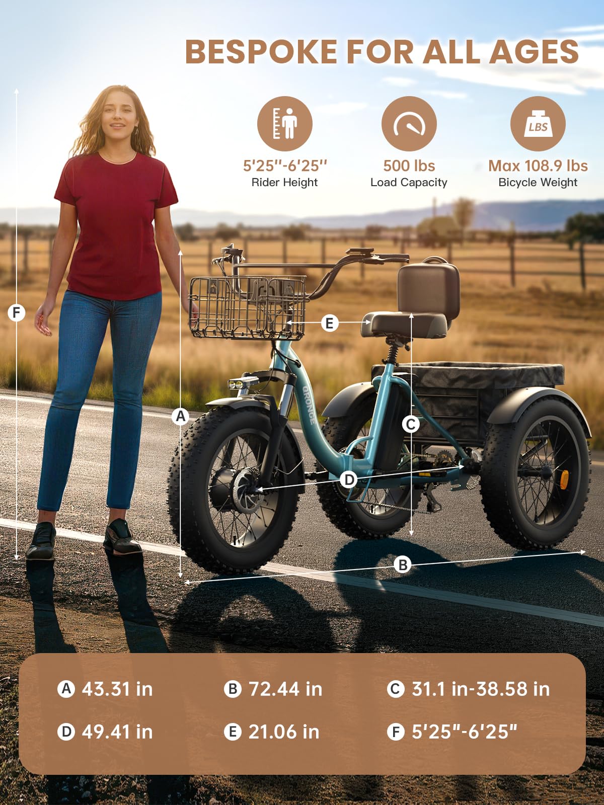 Electric Tricycle 960W Peak 36V 15AH Battery 20"*4" Fat Tire 3 Wheel Folding D51164