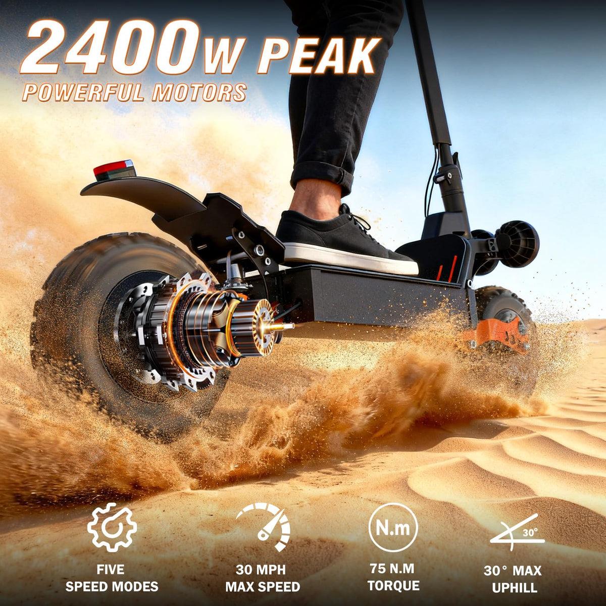 2400W Dual Motor 70 Miles Range 30MPH Foldable Off Road Electric Scooter X96081