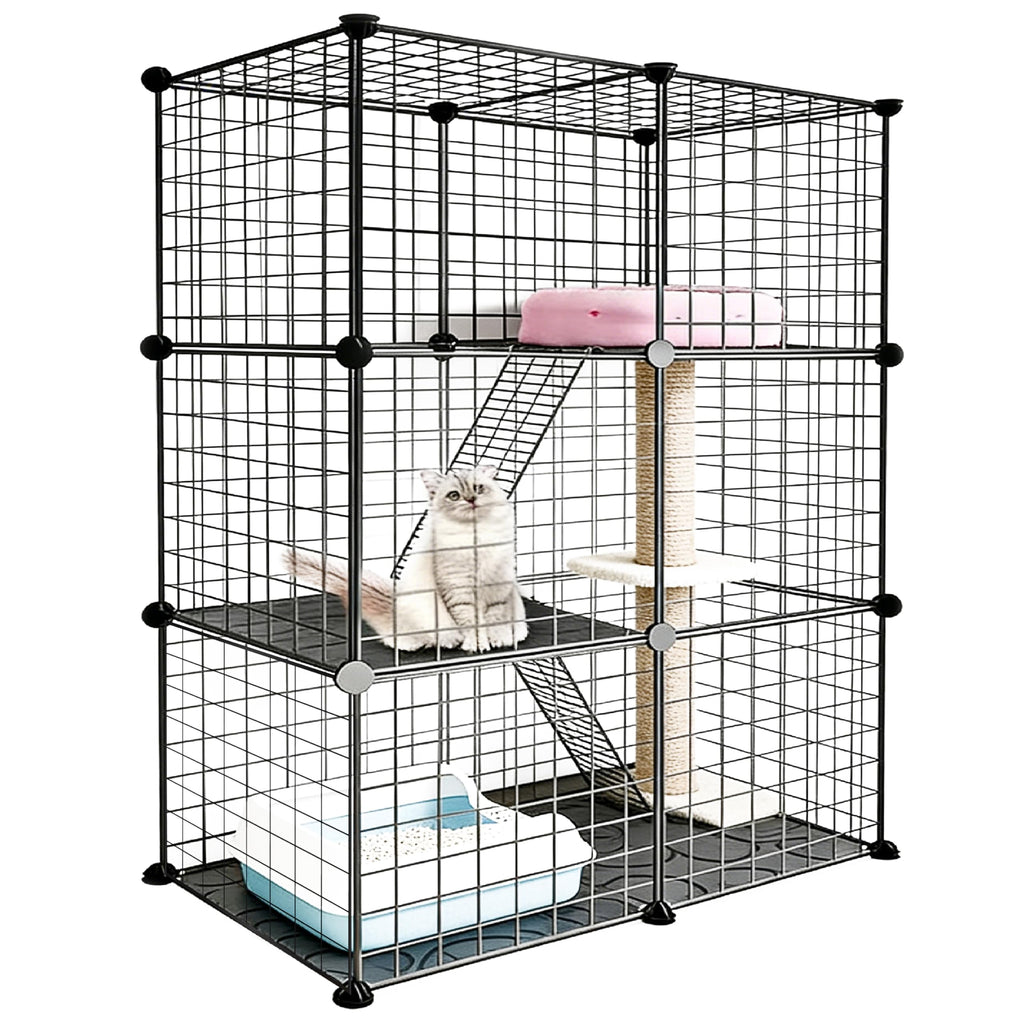 Foldable Black Wire Metal Cat Playpen J444