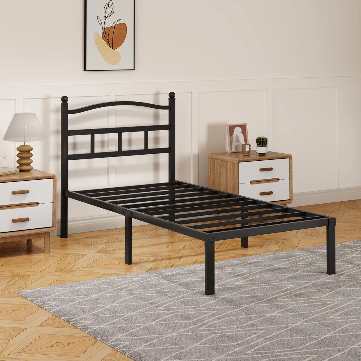 14 Inch Twin Size Metal Platform Bed Frame with Headboard N6022