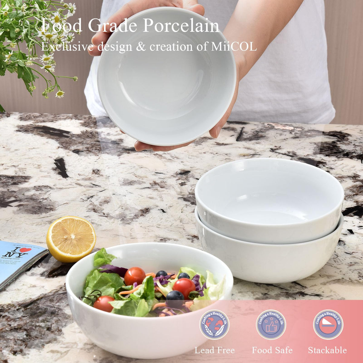 White Ceramic Soup Bowls Set of 4 Q80605