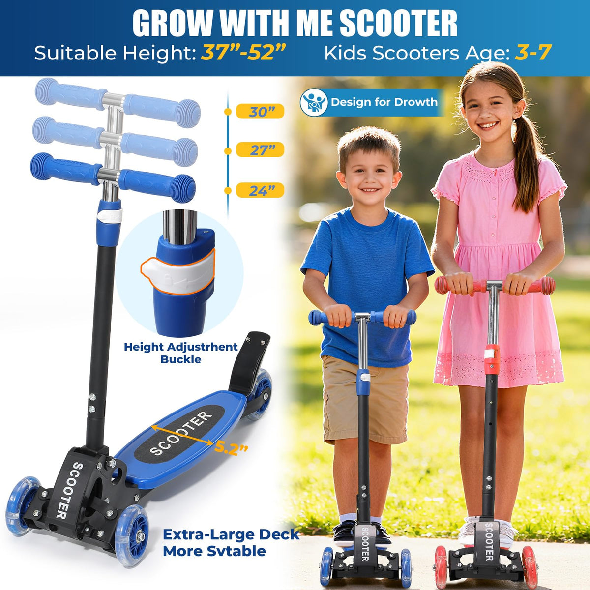 3 Wheel Kids Scooter with LED Light-Up I72680