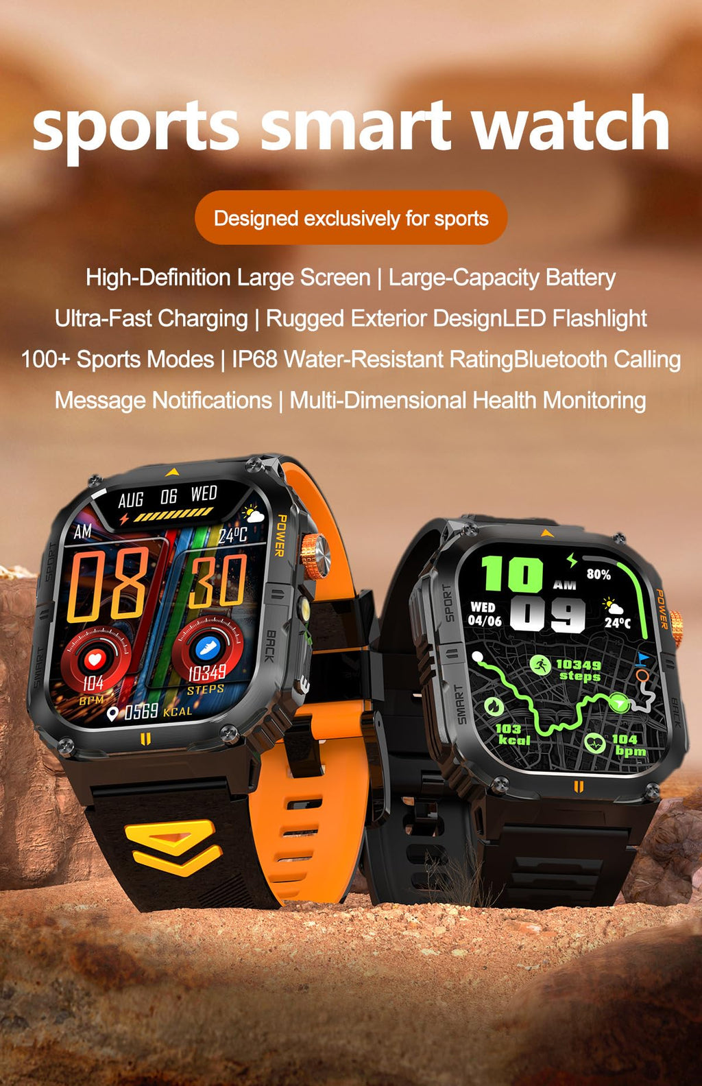 Military Smart Watch with Bluetooth Calling, Heart Rate Monitor, Sleep Tracking, Camouflage Green Q79497