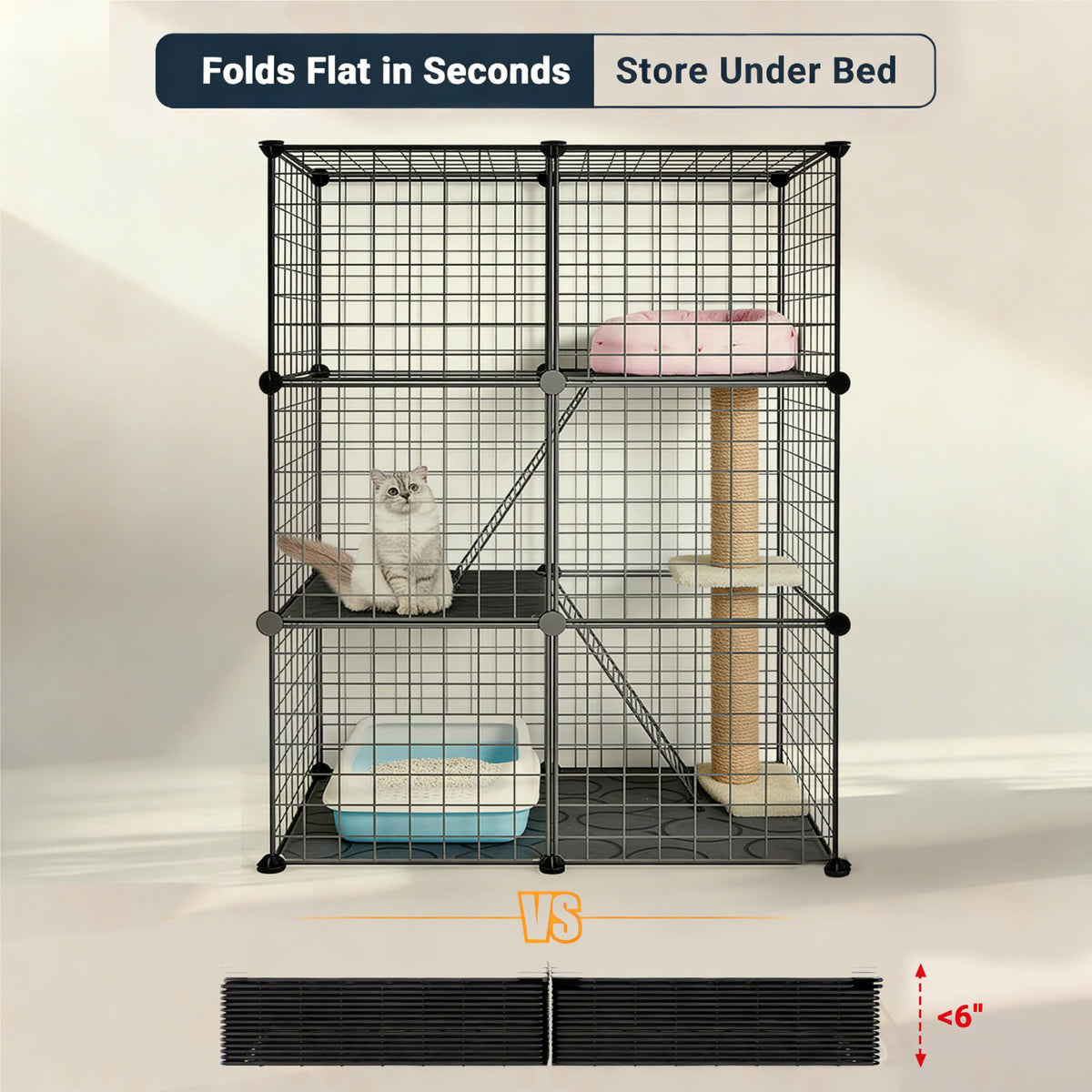 Foldable Black Wire Metal Cat Playpen J444