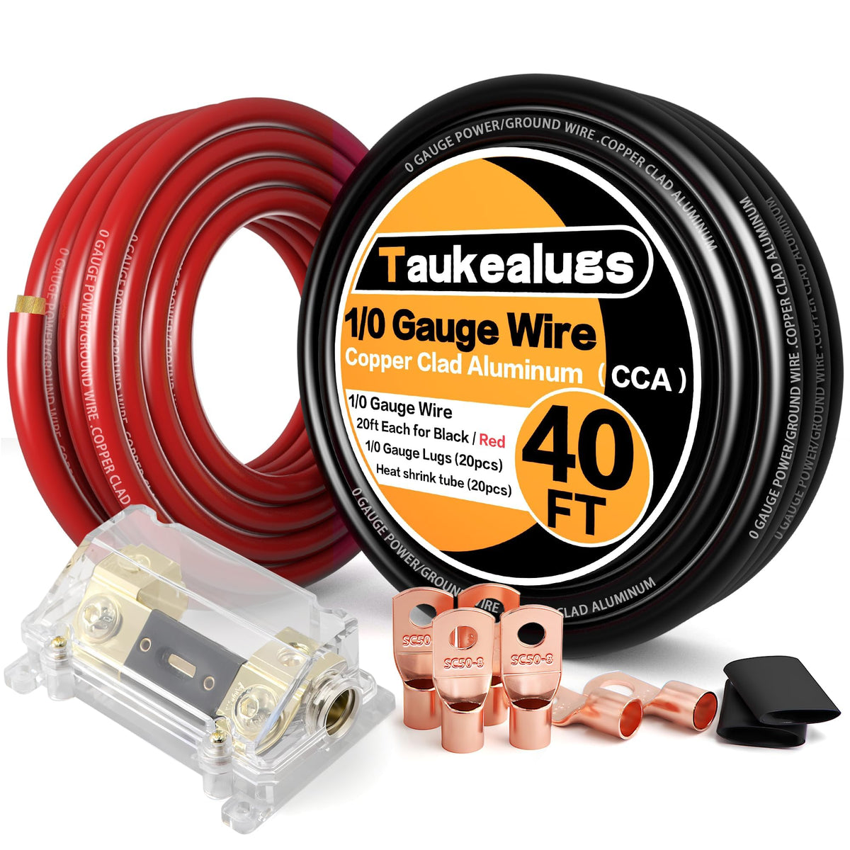 0 Gauge Battery Cable with 250A Fuse Holder & Terminals Kit E210
