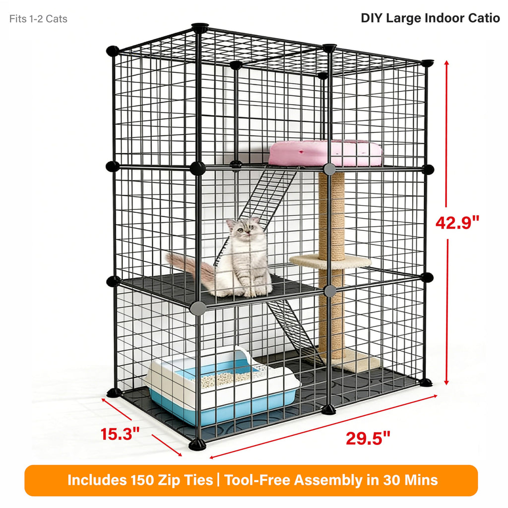 Foldable Black Wire Metal Cat Playpen J444
