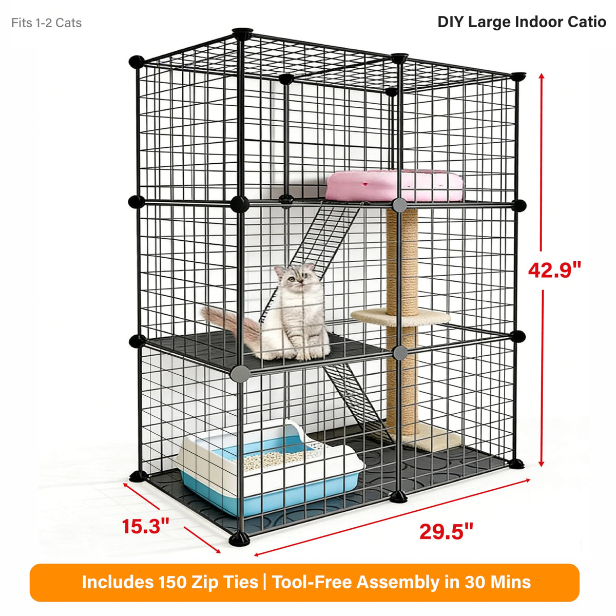 Foldable Black Wire Metal Cat Playpen J444