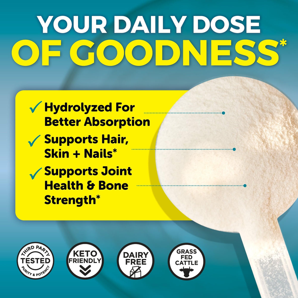 Collagen Peptides Powder - Grass-Fed Hydrolyzed Bovine, Type I & III - 19 g Protein, Unflavored - 1lb N850114