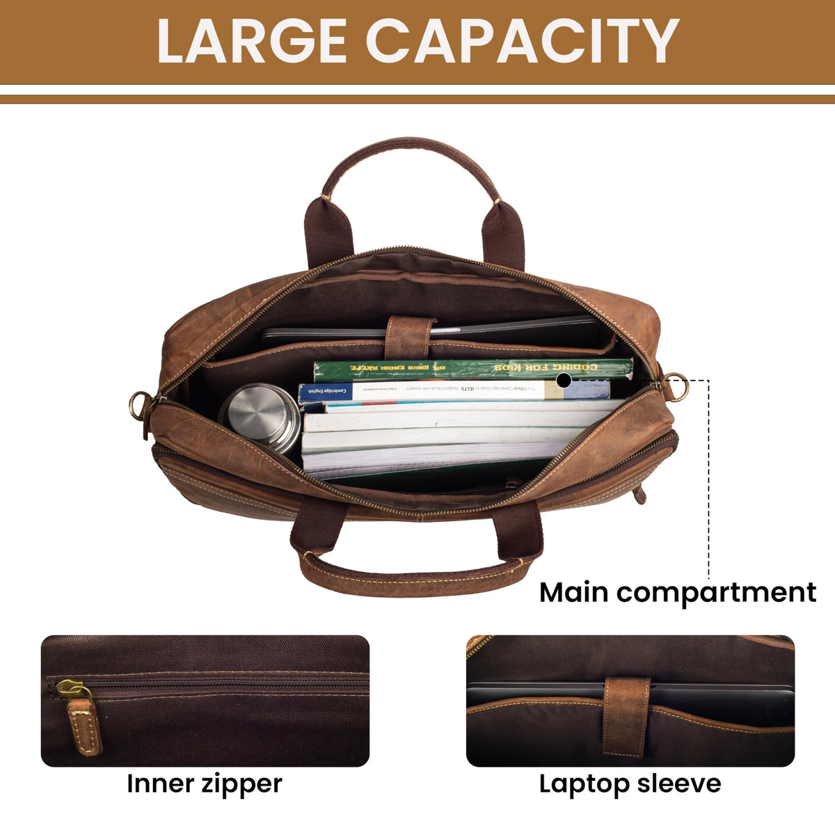 Full Grain Leather Messenger Bag T8874