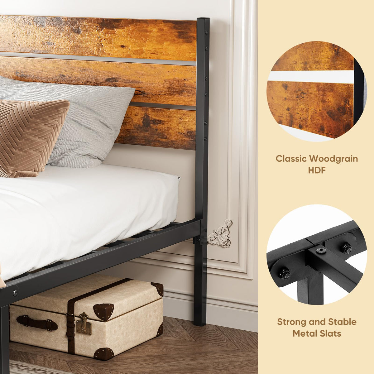 Twin Platform Bed Frame with Wooden Headboard and Footboard U509146