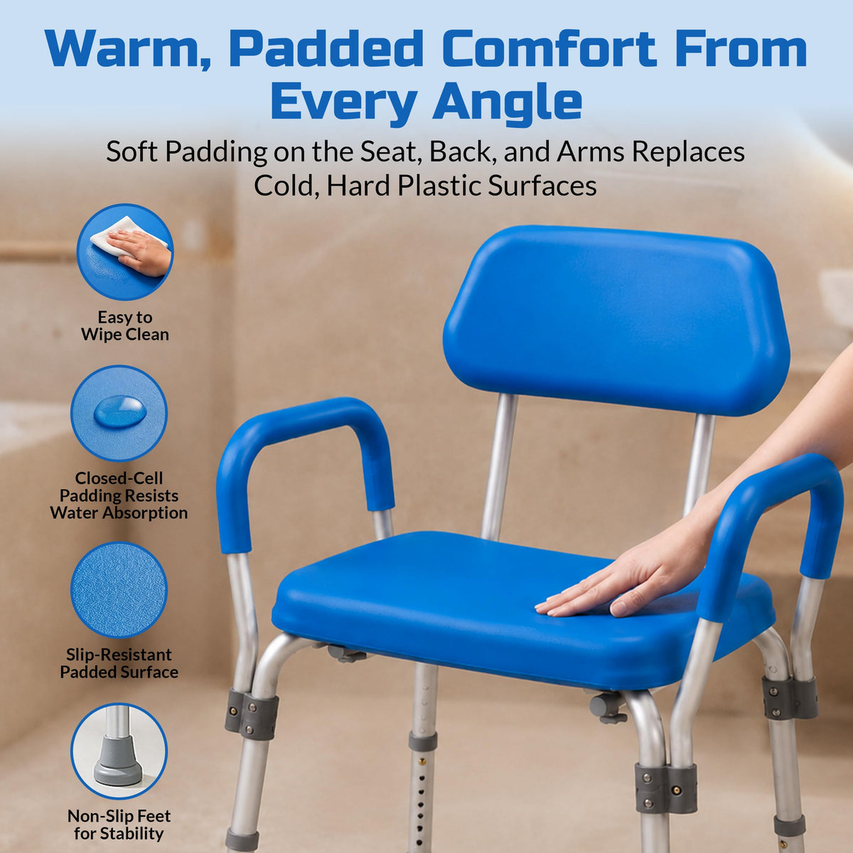 Padded Shower & Bath Chair with Armrests and Back X807412